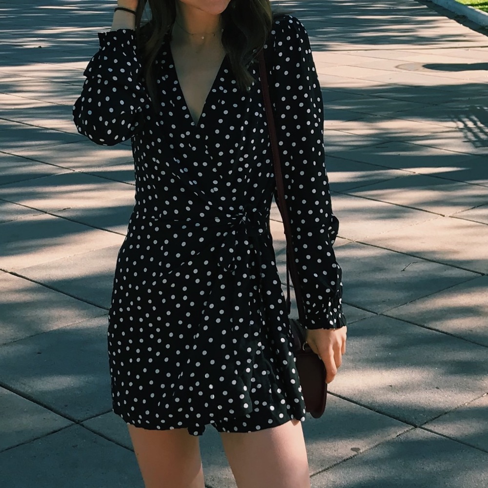 Abercrombie Navy polka dot wrap romper